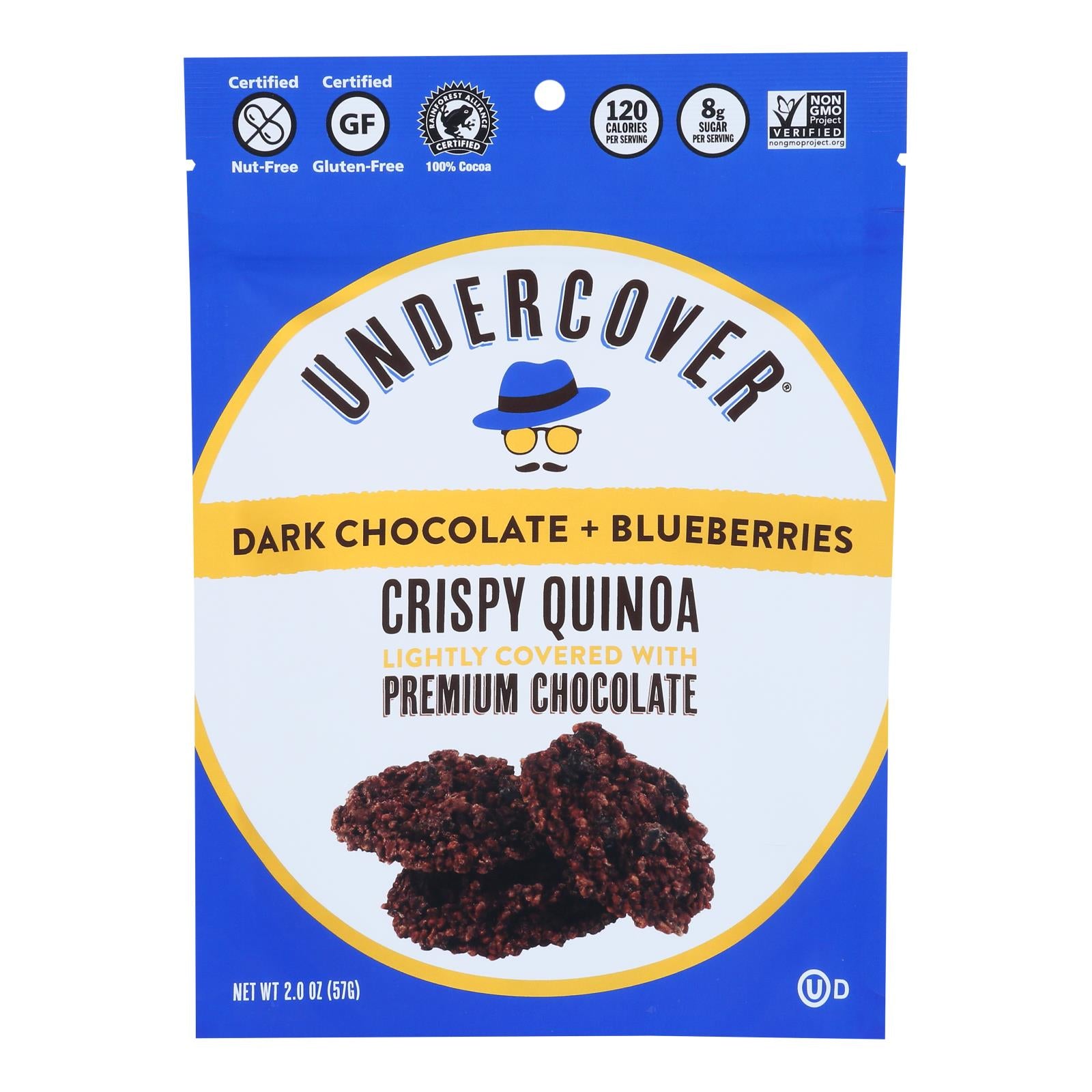 Undercover Quinoa, Undercover Quinoa - Crispy Quinoa Dk Ch Blbry - Case of 12 - 2 OZ (Pack of 12)