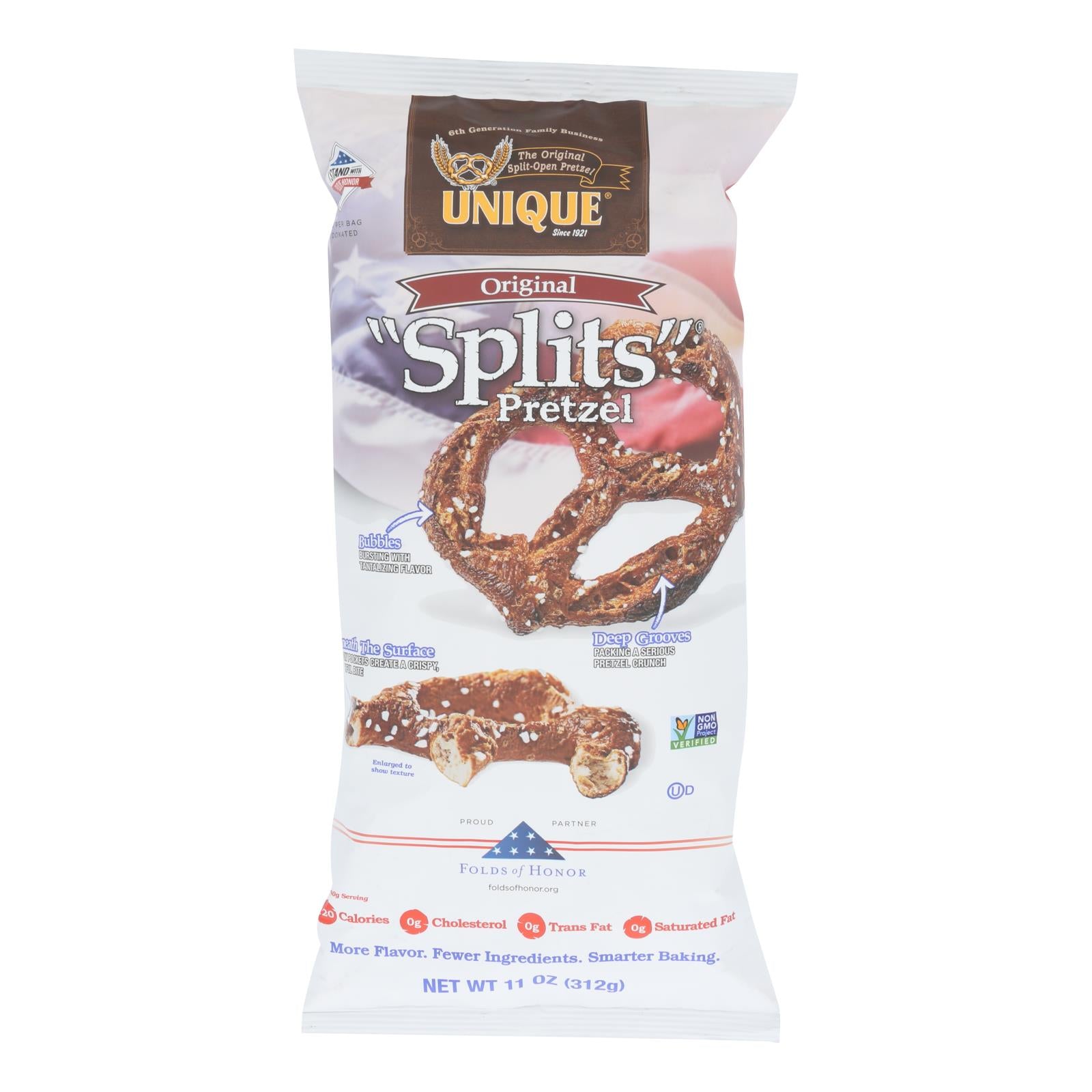 Unique Pretzels, Unique Pretzels - Pretzels Original Splits - Case of 12 - 11 oz. (Pack of 12)