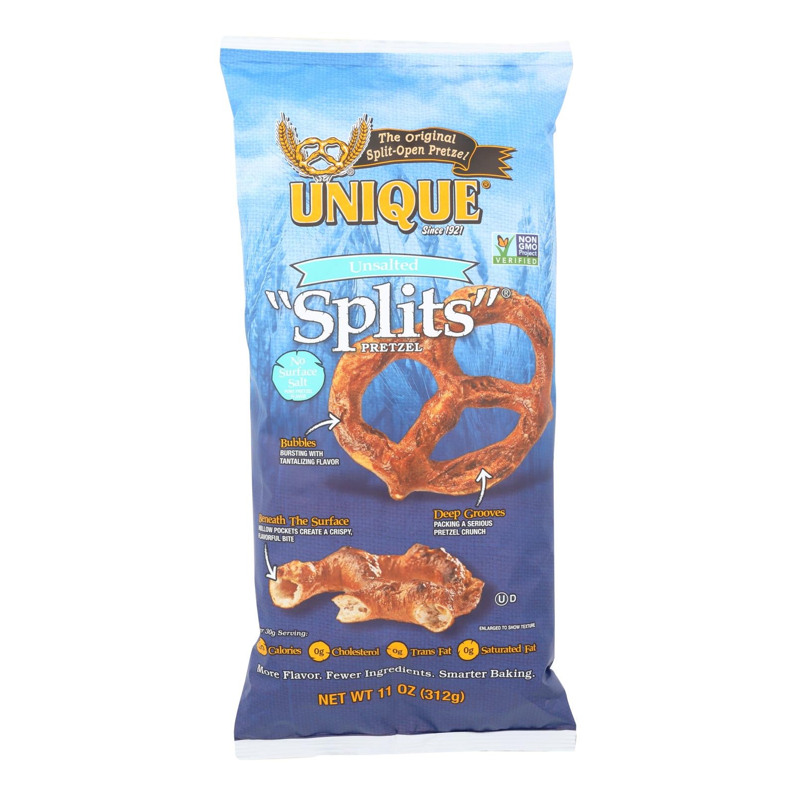 Unique Pretzels, Unique Pretzels - Pretzels Unsalted Splits - Case of 12 - 11 oz. (Pack of 12)