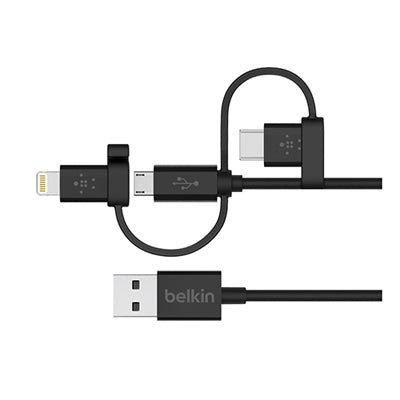 Petra Industries, Universal Cable, With Micro USB, USB-C & Lightning Connectors, Black