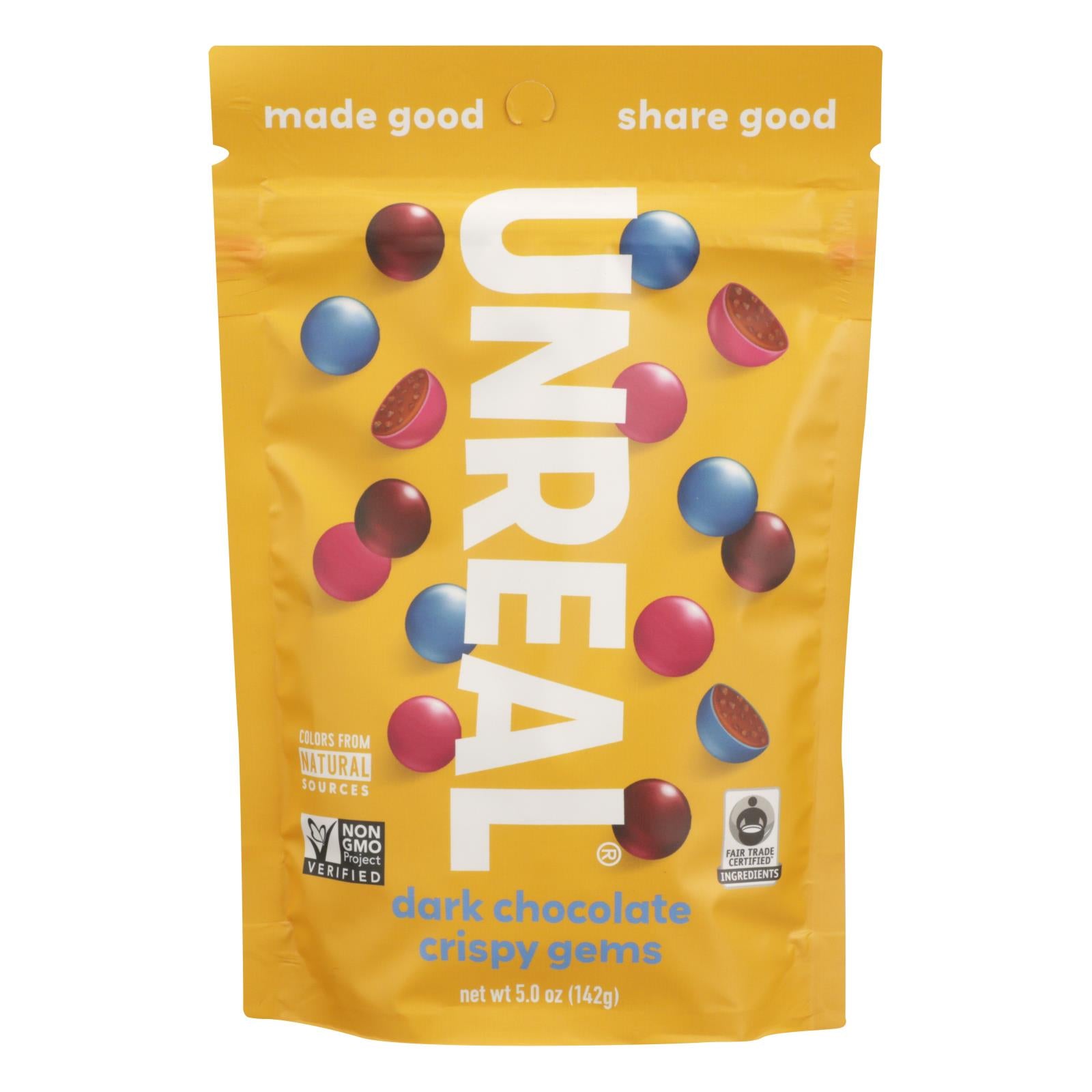 Unreal, Unreal - Crispy Quinoa Chocolate Gems - Dark Chocolate - Case of 6 - 5 oz. (Pack of 6)