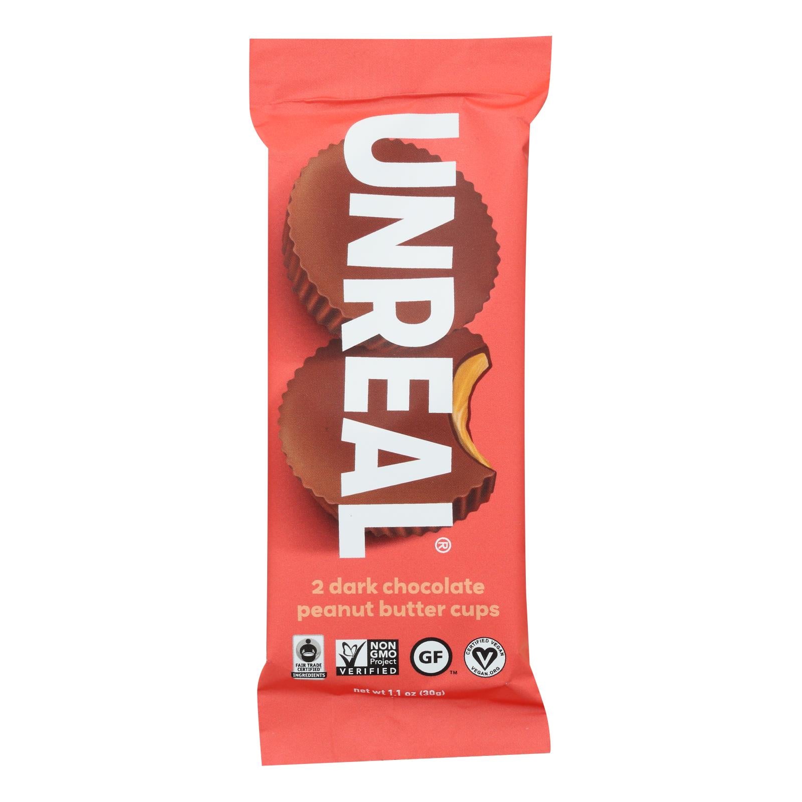 Unreal, Unreal - Peanut Butter Cups Dark Chocolate - Case of 12 - 1 OZ (Pack of 12)