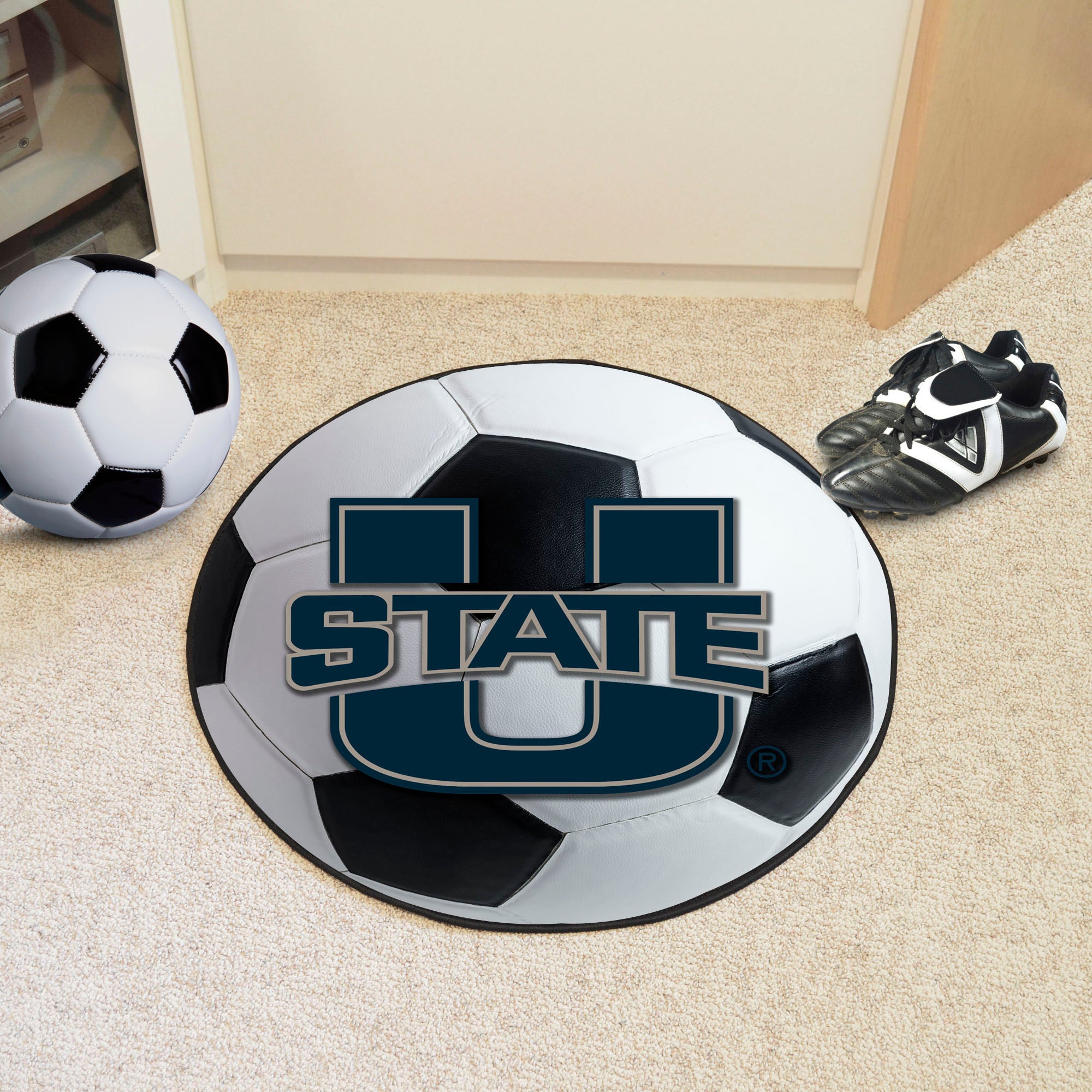 FANMATS, Utah State University Soccer Ball Rug - 27in. Diameter