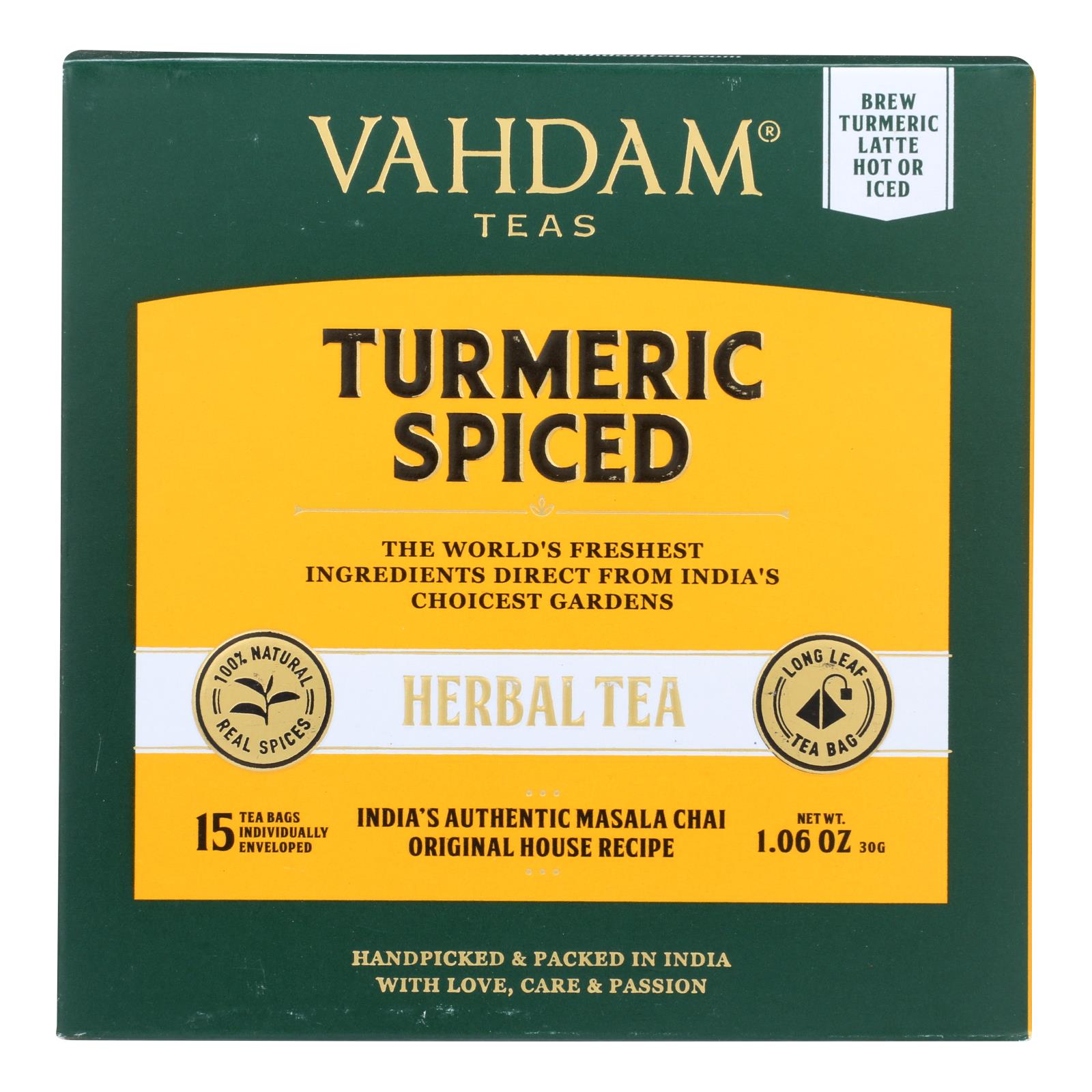 Vahdam Teas, Vahdam Teas - Hrbl Tea Organic Turmeric Spice - Case of 6 - 15 BAG (Pack of 6)