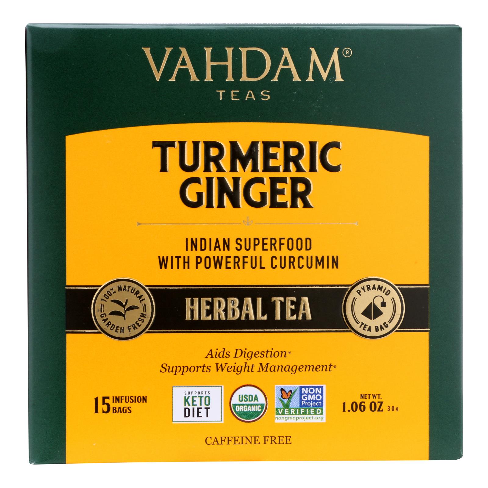 Vahdam Teas, Vahdam Teas - Hrbl Tea Turmrc Ginger - Case of 6 - 15 CT (Pack of 6)