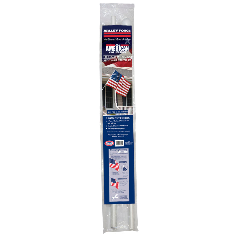 VALLEY FORGE FLAG COMPANY LLC, Valley Forge All American Collection 72 in. L Aluminum Anti-Tangle Flag Pole Set Brushed