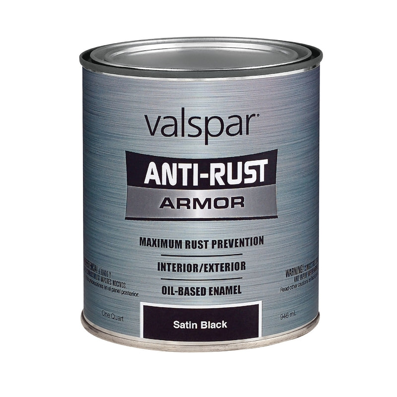 VALSPAR CORPORATION, Valspar Anti-Rust Indoor and Outdoor Satin Black Oil-Based Enamel Rust Prevention Paint 1 qt