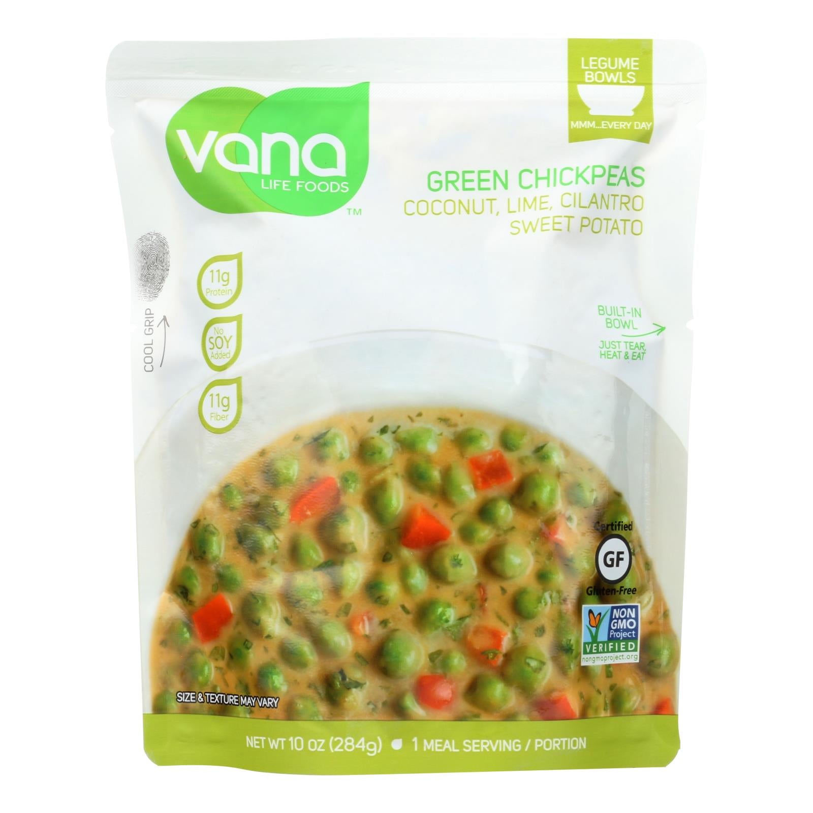 Vana Life Foods, Vana Life Foods Coconut Lime Cilantro Green Chickpea Legume Bowls  - Case of 6 - 10 OZ (Pack of 6)