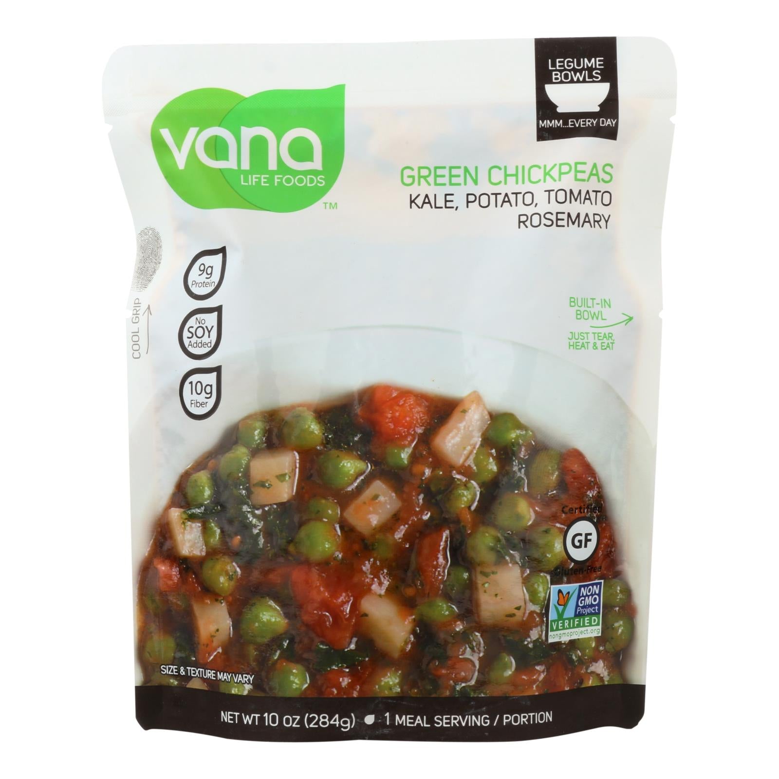 Vana Life Foods, Vana Life Foods Kale Potato Tomato Rosemary Green Chickpea Legume Bowls  - Case of 6 - 10 OZ (Pack of 6)