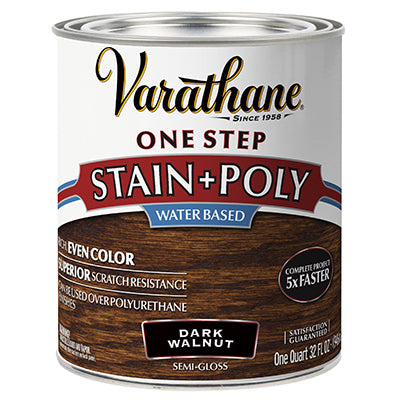 RUST-OLEUM CORP, Varathane One Step Semi Gloss Dark Walnut Water-Based Polyurethane Stain 1 qt.