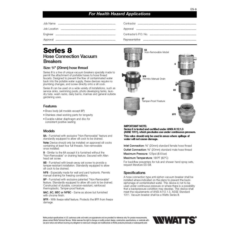 WATTS, Watts 3/4 in. MNPT Brass Vacuum Breaker 3/4 in. FNPT 1 pk